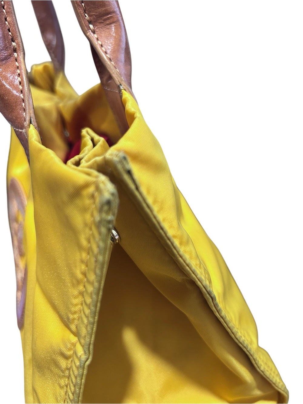 Tory Burch Ella Yellow Nylon Tote with Brown Leather Trim and Logo - Picture 3 of 8